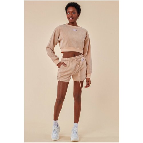 Cosmochic Oversized Cropped Sweater & Short Set - Beige