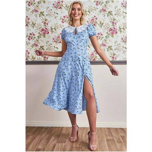 Goddiva Printed Midi With Front Split - Powder Blue