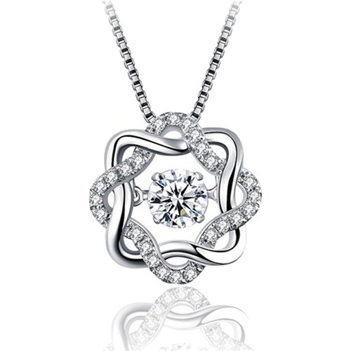 Eight Star Flower Turn CZ 925 Sterling Silver Pendant