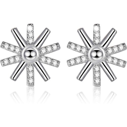 Trendy Sun Flower White/Rose Micro Setting 925 Sterling Silver Studs Earring