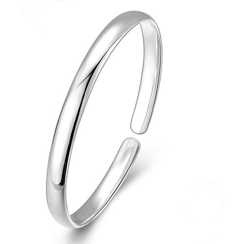 Fashion Adjustable Smooth Round 925 Sterling Silver Bangle