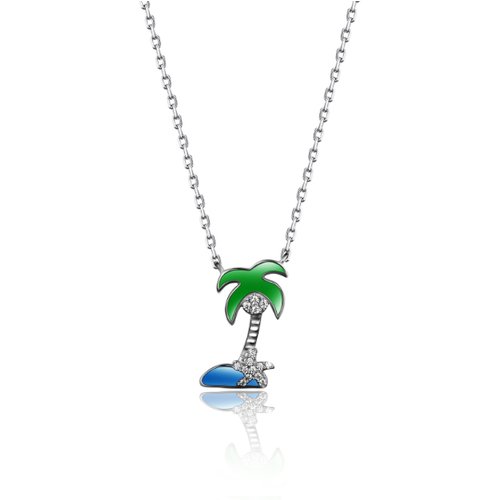 Summer Holiday Palm Tree Star Fish 925 Sterling Silver Necklace