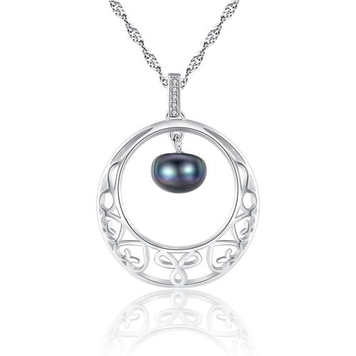 Hollow Half-Round Natural Pearl CZ Solid 925 Sterling Silver Wave Chain Necklace