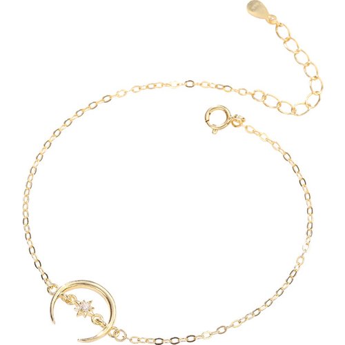 Friend's Crescent Moon CZ Sun 925 Sterling Silver Bracelet