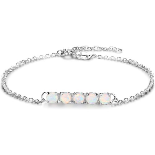 Colorful Created Opal Bar Solid 925 Sterling Silver Bracelet
