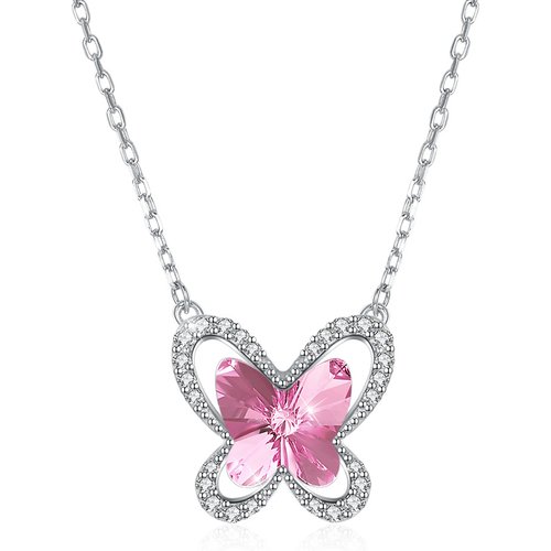Fashion Austrian Crystal Butterfly CZ 925 Sterling Silver Necklace