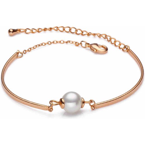 Flawless Round Natural White Pearl White/Rose 925 Sterling Silver Cuff Bracelet