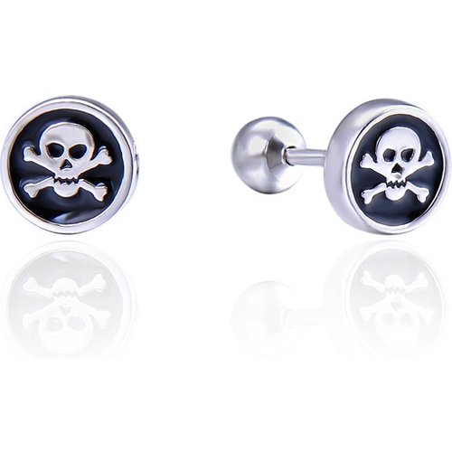 Fashion Round Black Skull 925 Sterling Silver Studs Earrings