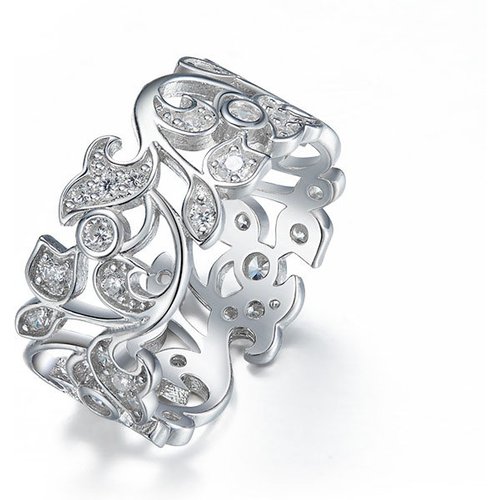 Elegant CZ Hollow Flowers 925 Sterling Silver Ring