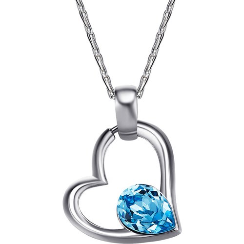 Fashion Blue Waterdrop Austrian Crystal 925 Sterling Silver Heart Pendant