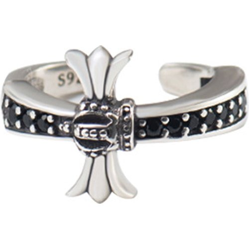 Vintage Cross Flower CZ 925 Sterling Silver Adjustable Ring