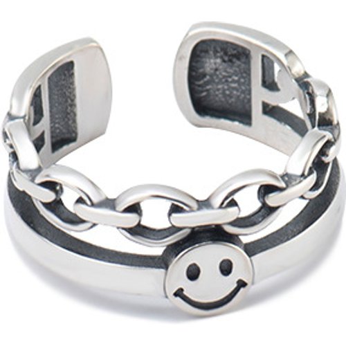 Vintage Double Chian Smile 925 Sterling Silver Adjustable Ring
