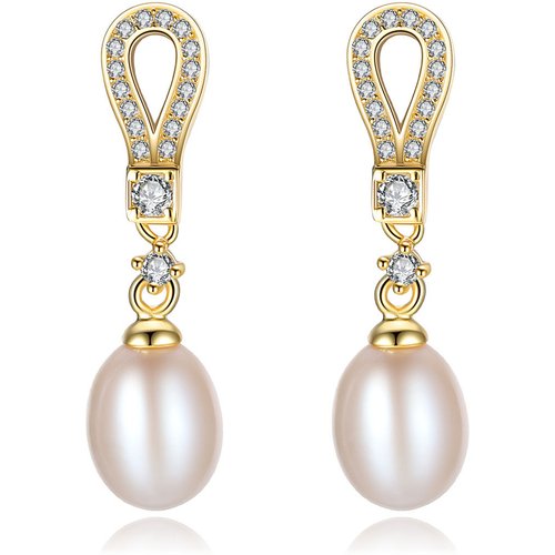 CZ Hollow Natural Pearl 925 Silver Dangling Earrings