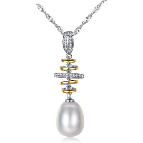 CZ Screw Natural Pearl 925 Silver Necklace