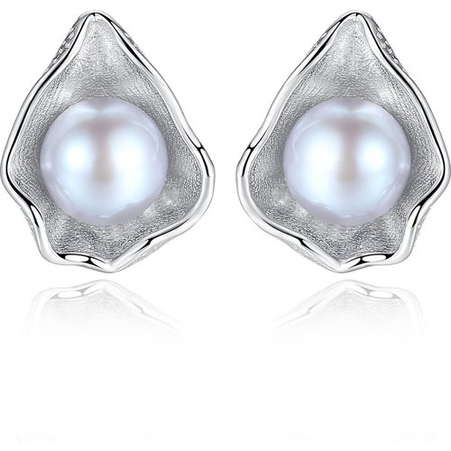 Natural Pearl In Shell 925 Silver Studs Earrings