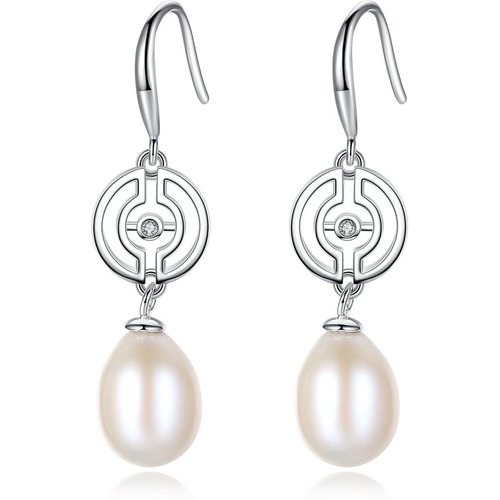 Elegant Hollow Round Natural Pearl 925 Silver Dangling Earrings