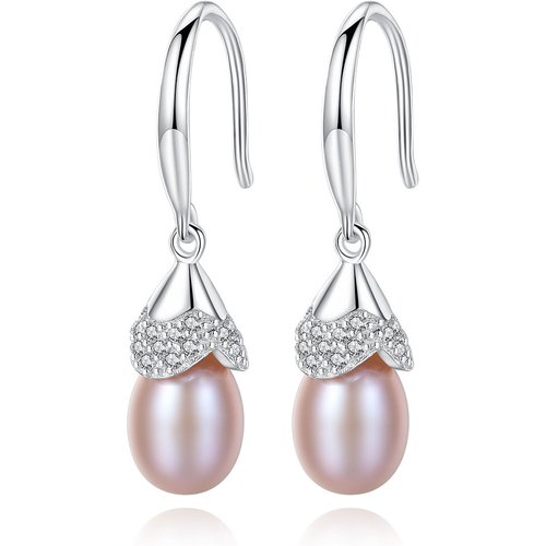 CZ Waterdrop Natural Pearl 925 Silver Dangling Earrings