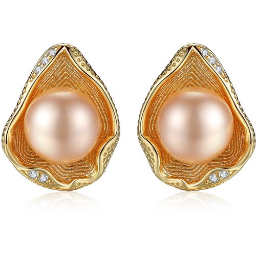 Round Natural Pearl 925 Silver Studs Shell Earrings