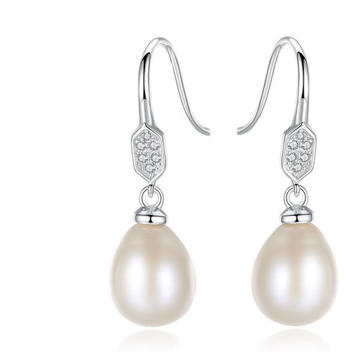 Waterdrop CZ Natural Pearl 925 Silver Dangling Earrings