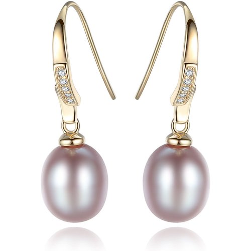 CZ Simple Natural Pearl 925 Silver Dangling Earrings