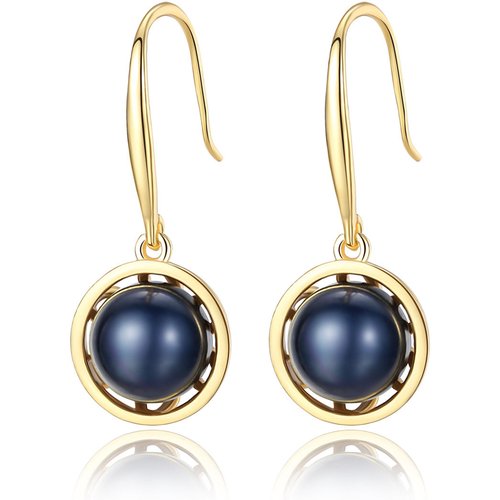 Round Natural Pearl In Circle 925 Silver Dangling Earrings