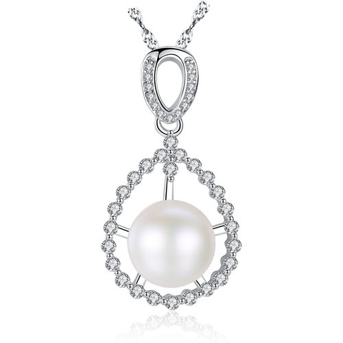 Natural Pearl In Waterdrop CZ 925 Silver Necklace