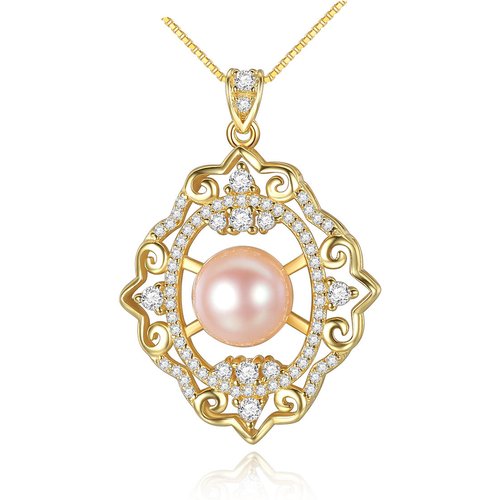 CZ Hollow Flowers Natural Pearl 925 Silver Necklace