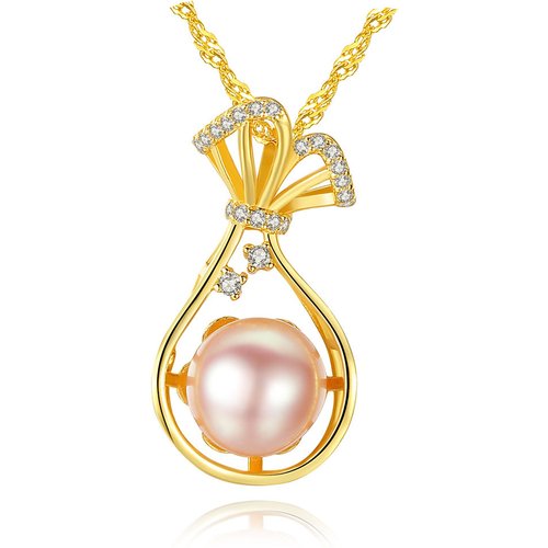 CZ Basket Of Flowers Natural Pearl 925 Silver Necklace