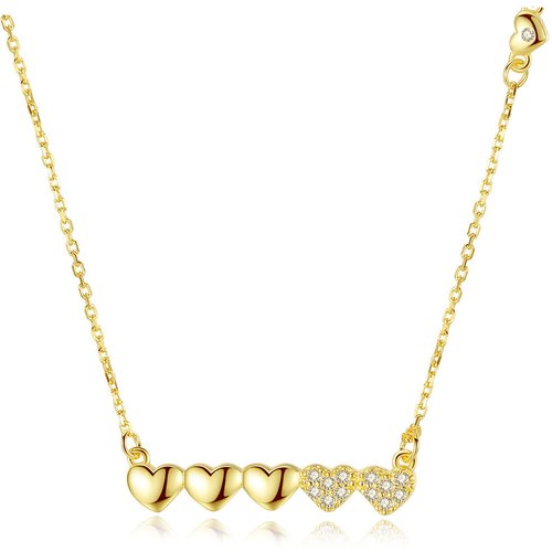 Trendy Five Hearts CZ Solid 925 Sterling Silver Necklace