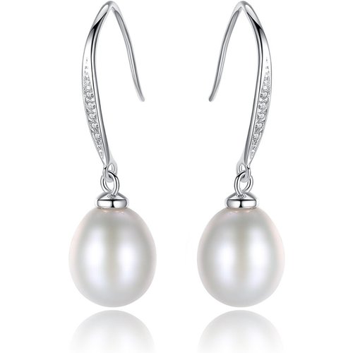 Simple Office Natural Pearl CZ 925 Sterling Silver Dangling Earrings