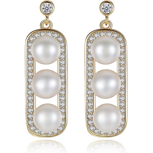 Lady Natural Pearl CZ 925 Sterling Silver Dangling Earrings
