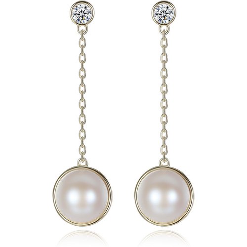 Simple Natural Pearl CZ 925 Sterling Silver Dangling Earrings