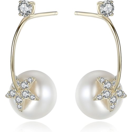 Elegant Half-Round Natural Pearl CZ 925 Sterling Silver Earrings