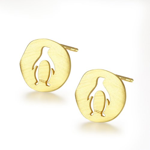 Cute Carving Penguin 925 Sterling Silver Studs Earrings