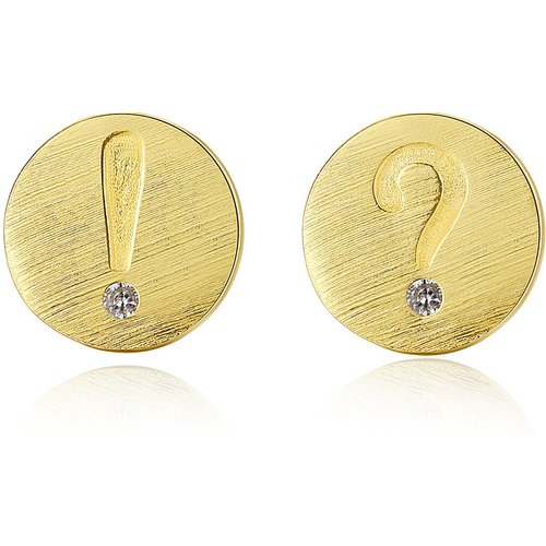 Unique CZ Exclamation Question Symbol 925 Sterling Silver Round Studs Earrings