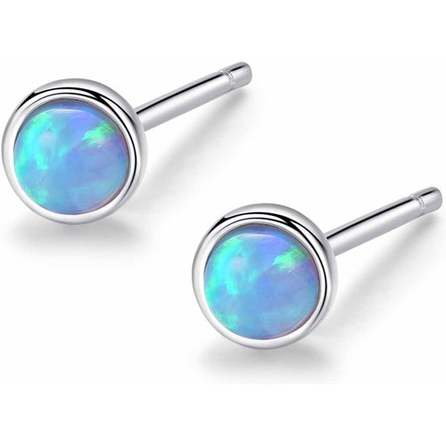 Simple Round Created Opal 925 Sterling Silver Stud Earrings
