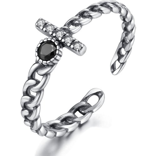 Vintage Black CZ 925 Sterling Silver Adjustable Chain Ring