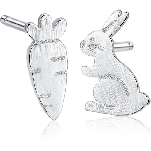 Asymmetric Rabbit Carrot 925 Sterling Silver Studs Earrings