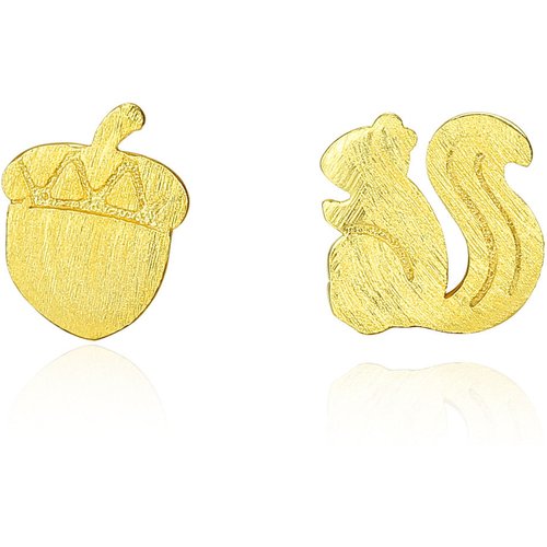 Asymmetric Squirrel Nut 925 Sterling Silver Studs Earrings