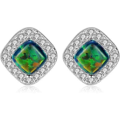 Elegant Geometry Created Opal CZ 925 Sterling Silver Studs Earrings