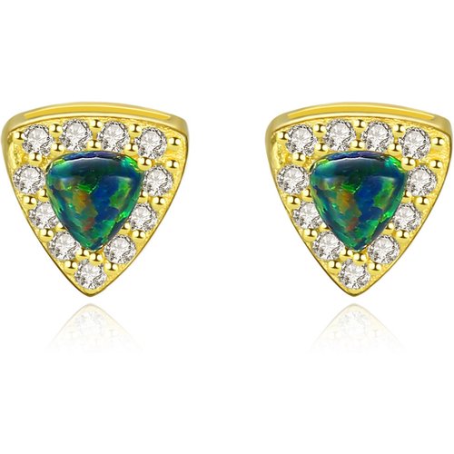 Elegant Triangle Created Opal CZ 925 Sterling Silver Studs Earrings