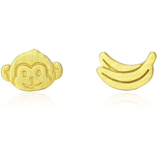 Asymmetric Monkey Banana 925 Sterling Silver Studs Earrings