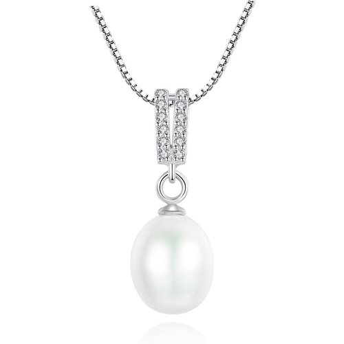 Simple Waterdrop Natural Pearl CZ 925 Sterling Silver Necklace