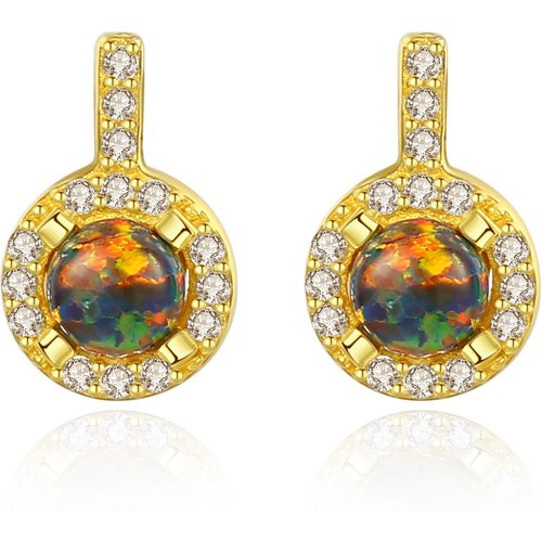Office CZ Round Created Opal 925 Sterling Silver Studs Earrings