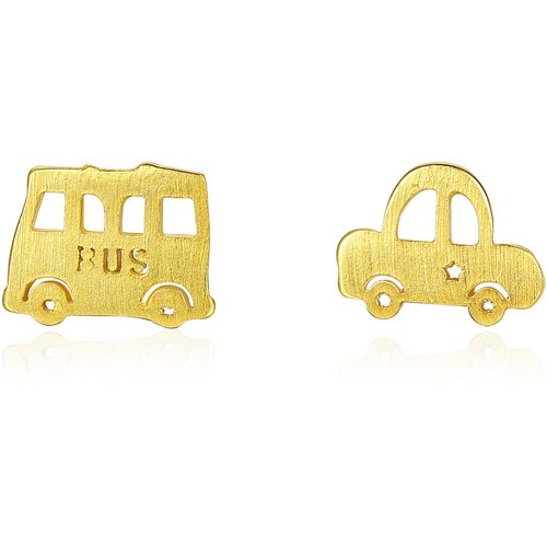Cute Asymmetric Bus Car 925 Sterling Silver Studs Earrings