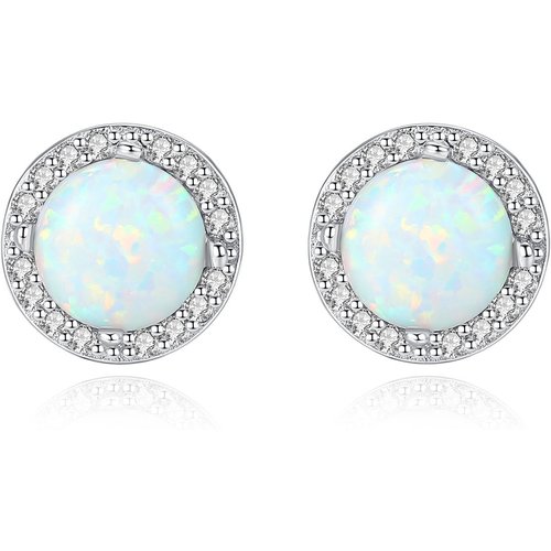 Beautiful Round CZ Created Opal 925 Sterling Silver Studs Earrings