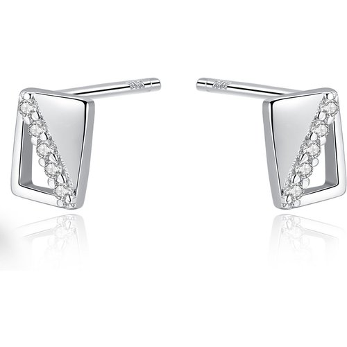Casual CZ Hollow Rectangle 925 Sterling Silver Studs Earrings