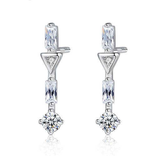 Simple Geometry CZ 925 Sterling Silver Dangling Earrings