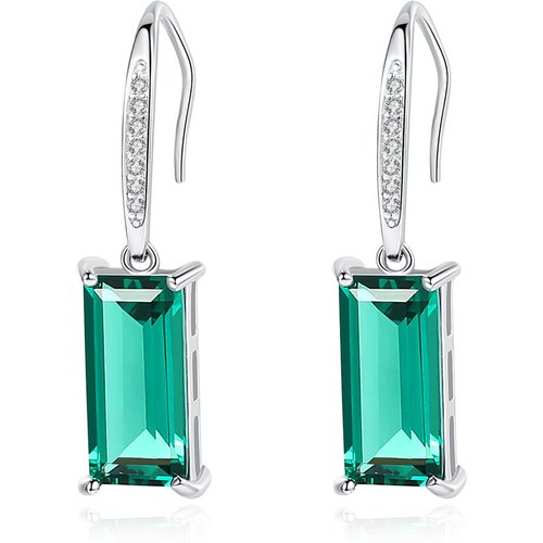 Holiday Natural Treated Crystal Rectangle CZ 925 Sterling Silver Dangling Earrings