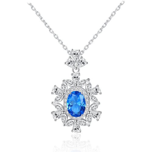 Elegant Oval Natural Treated Crystal Flower CZ 925 Sterling Silver Necklace